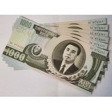 NORTH KOREA 2002 . ONE THOUSAND 1000 WON BANKNOTES . CONSECUTIVE SIX